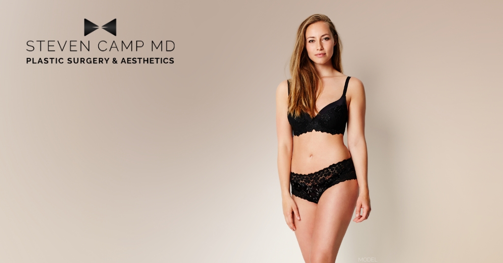 woman (model) posing in lingerie and deciding on body contouring procedure