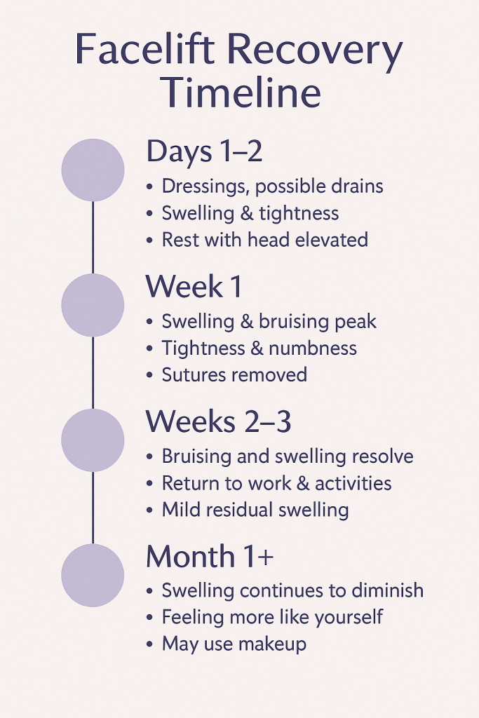 Facelift recovery timeline graphic